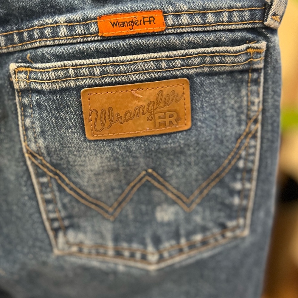 Wrangler FR Blue Denim Jeans with Brown Leather Patch
